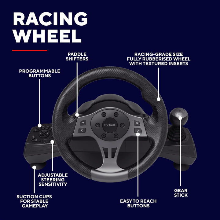 Trust GXT 289 Movi Gaming Lenkrad PC, Xbox Series X/S, PS4, Nintendo Switch, Racing Wheel mit Pedale