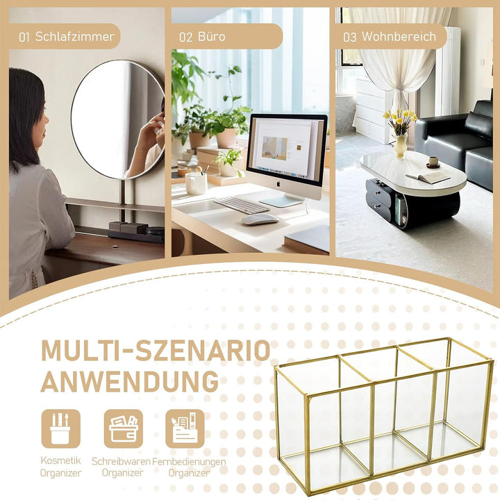 Make up Organizer, Pinselhalter, Stifthalter, Glas und Messing Schreibtisch Organizer, Kosmetik Aufb