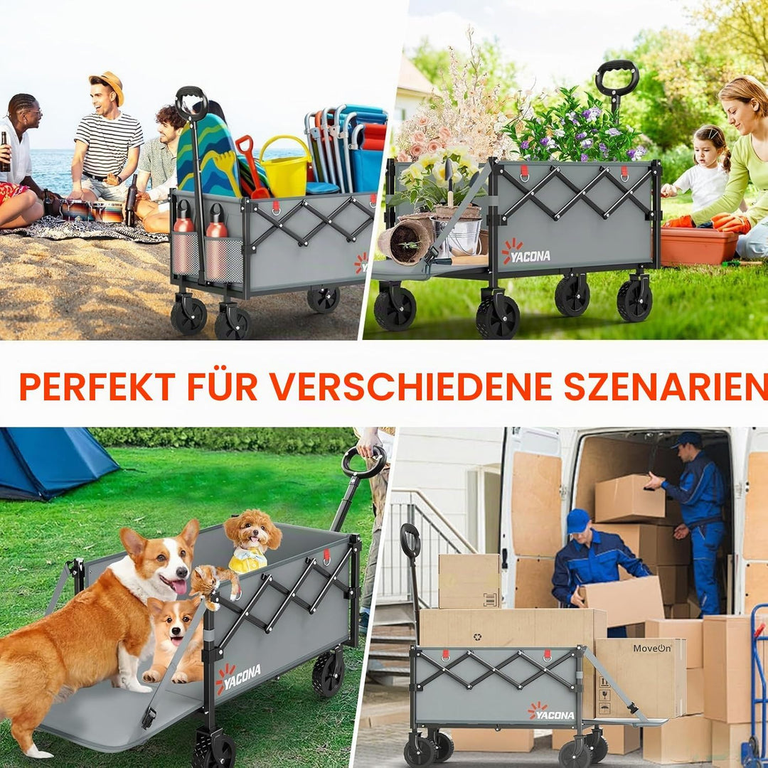 Bollerwagen Faltbar 360lbs Schwerlast, Bollerwagen Mit Rädern Und Heckklappe, Faltbare Handwagen Für
