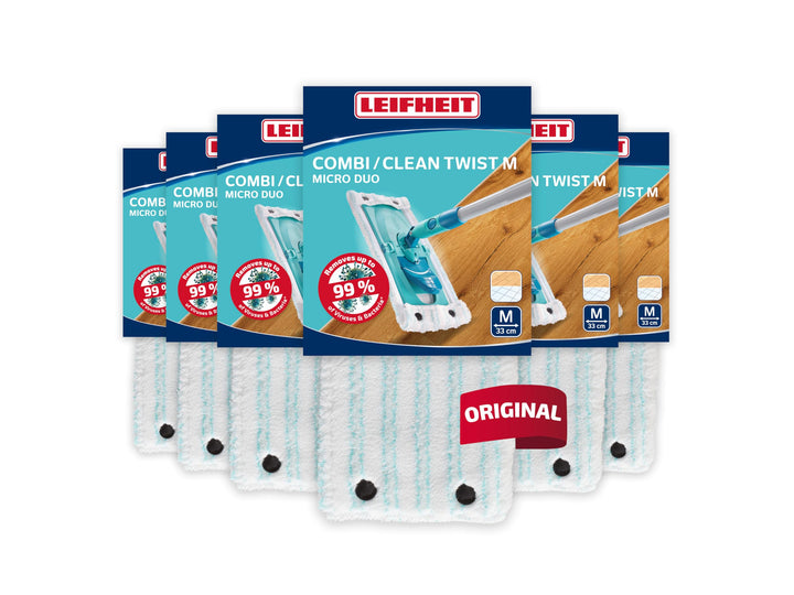 Leifheit Wischbezug CLEAN Twist M/Combi M Micro Duo 6er Set, Bodenwischer Ersatzbezug, Wischbezug au