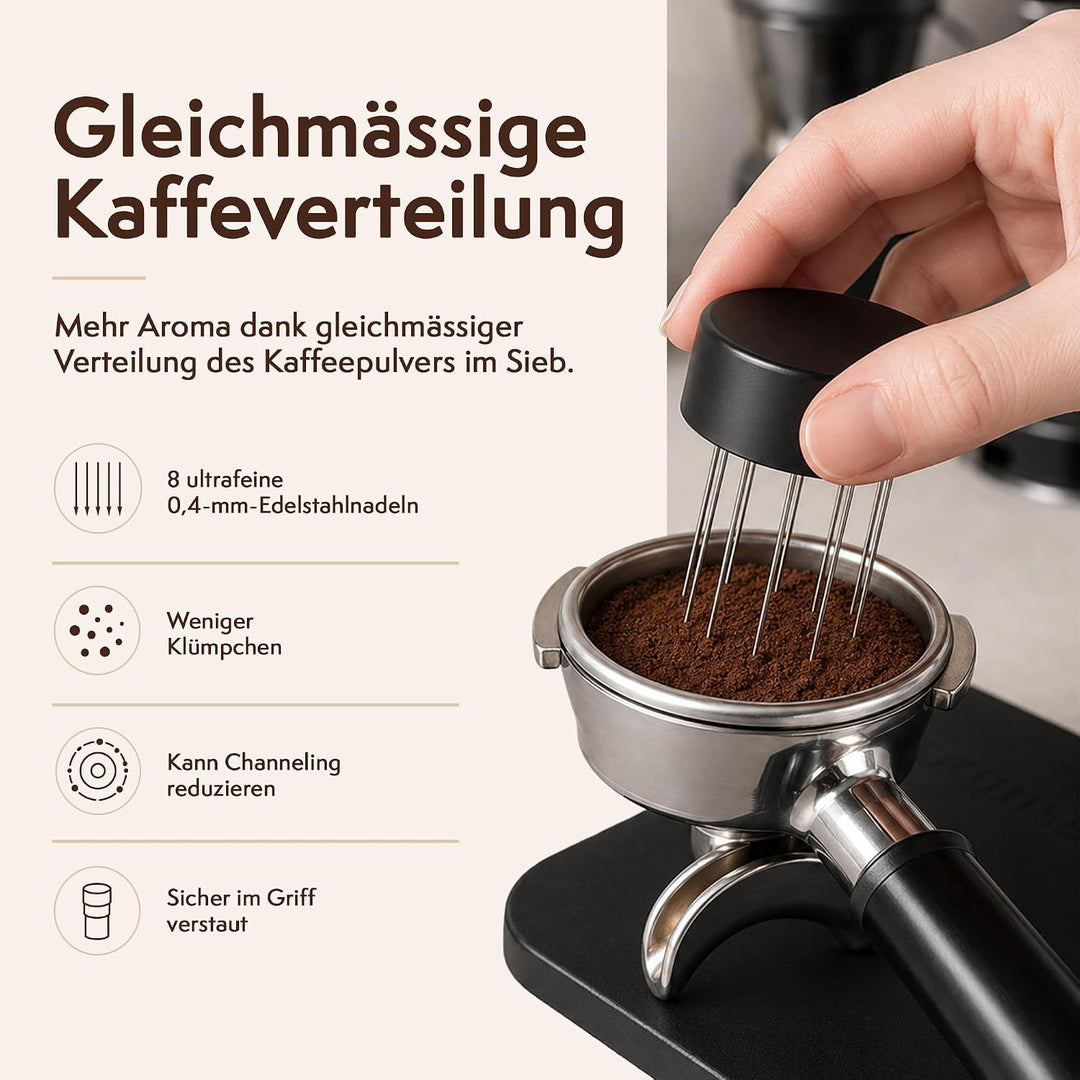 2-in-1 Espresso Tamper 58 mm mit WDT Tool – Kalibrierter 30-lb Tamper &amp; 12-Nadel Espresso-Nadelverte