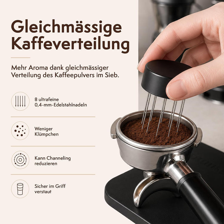 2-in-1 Espresso Tamper 58 mm mit WDT Tool – Kalibrierter 30-lb Tamper &amp; 12-Nadel Espresso-Nadelverte