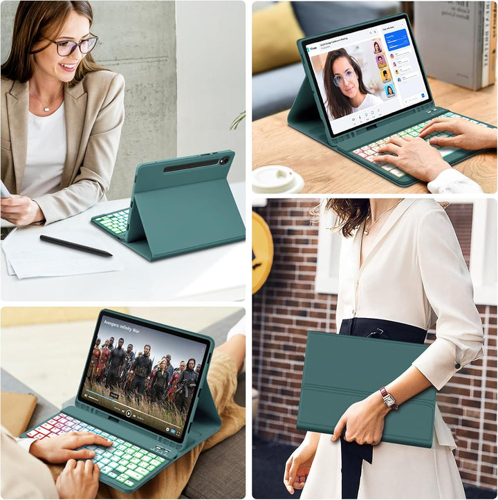 Bettdow für Samsung Galaxy Tab S9 FE 2023 Tastatur Hülle, QWERTZ Layout Abnehmbarer Beleuchtete Tast