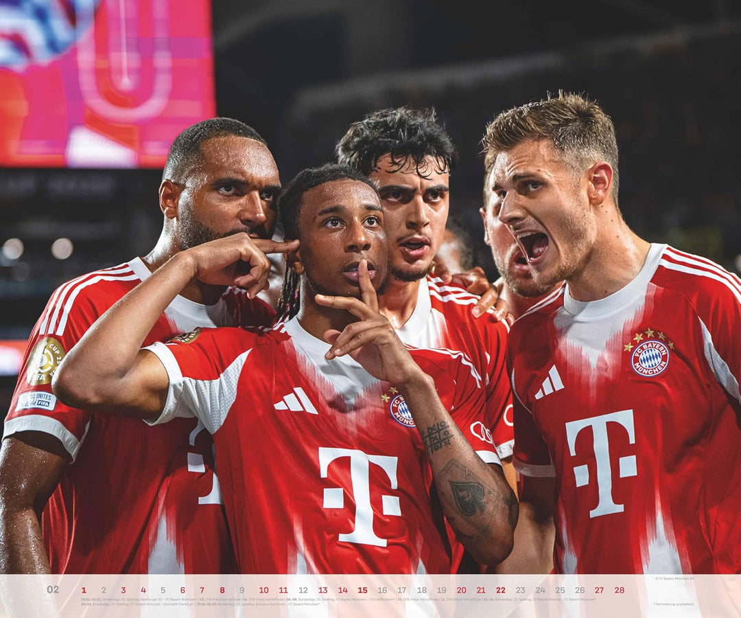 N Neumann - FC Bayern München 2026 – Wandkalender 60x50 cm mit 12 Monatsblättern, deutschem Kalendar