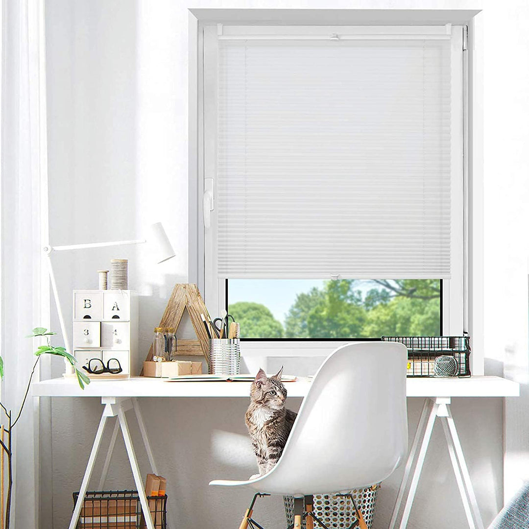 OUBO Plissee Klemmfix ohne Bohren Aluminium-Schienen, Weiss 35 x 180cm(BxH), lichtdurchlässig & Blic