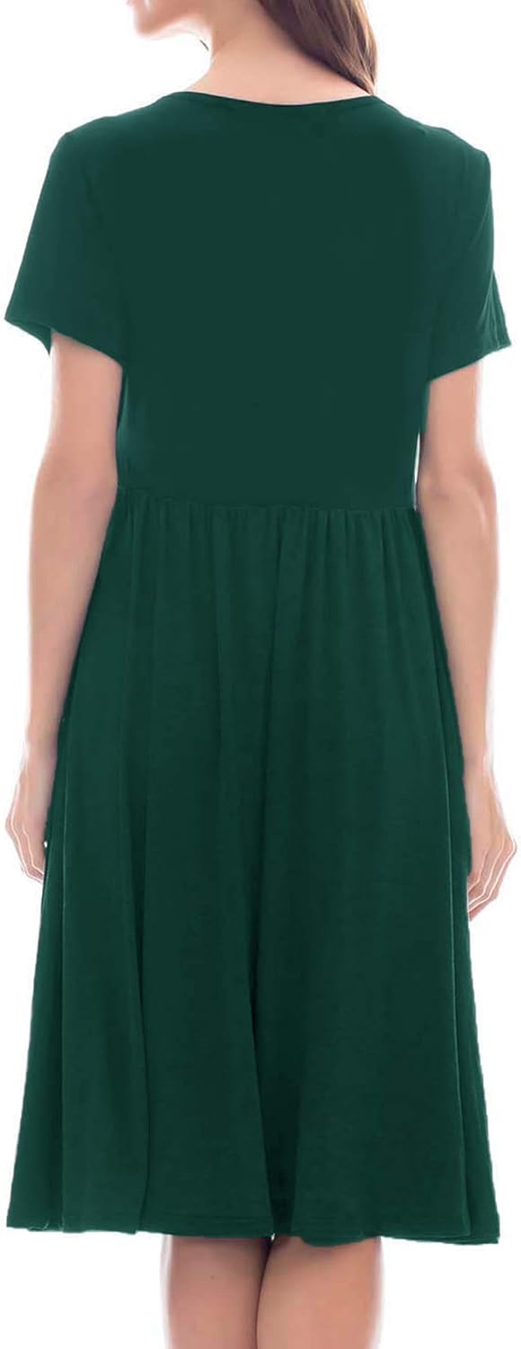 Smallshow Damen Lässiges Kurzarm Stillkleid Umstandskleid für Stillen Dunkelgrün(solide) M, Dunkelgr