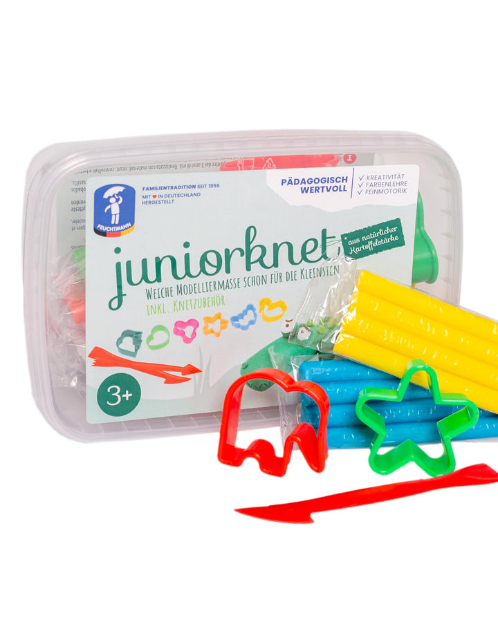 Feuchtmann JUNiORKNET Midi | Knetset 8 x 35g weiche Kinderknete in Stangen mit Formen und Knetwerkze