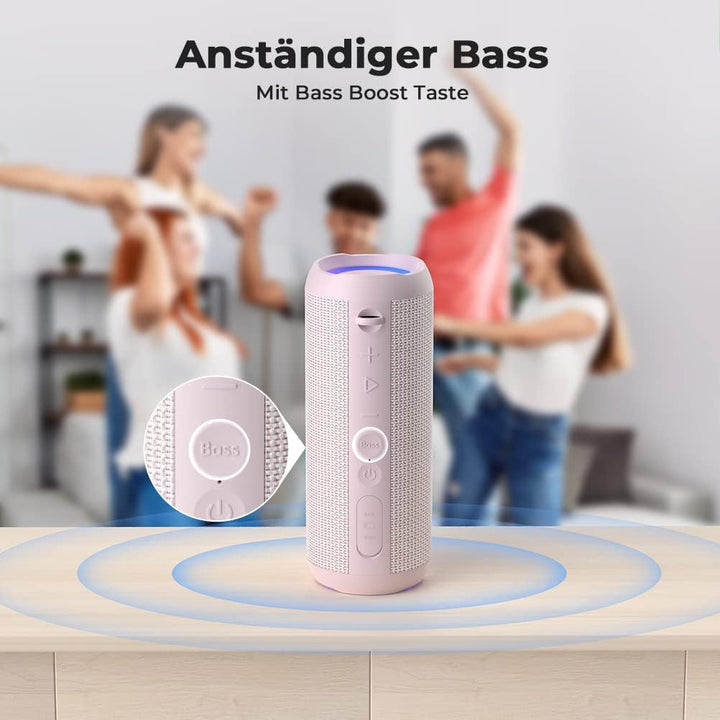 RIENOK Bluetooth Lautsprecher mit Licht Bluetooth 5.3 Musikbox Bass Kabellos Box mit IPX7 wasserdich