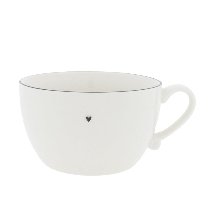 Bastion Collections Soup Bowl Little Heart mit Henkel Keramik Weiss schwarz D15cm Keramikgeschirr Su