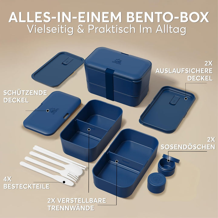 Umami Lunchbox Erwachsene, Verschachtelbar Auslaufsichere Bento Box mit 4 Bestecke & Fächern, Brotdo