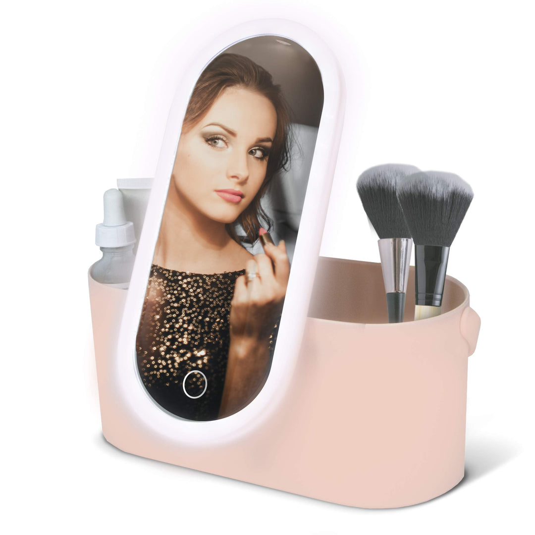 Schminkkoffer mit LED-Spiegel - Dusty Pink