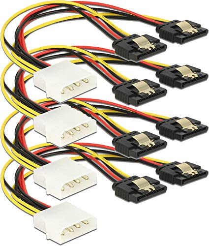 4x DeLock Kabel Power Molex 4 Pin Stecker > 2 x SATA 15 Pin Buchse Metall 20 cm 4 20cm, 4 20cm