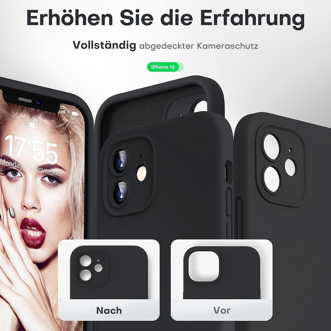 HATOSHI 3-in-1 iPhone 12 Hülle mit 2 Stück Schutzglas, Flüssig Silikon Anti-Rutsch Kratzfestes Stoss