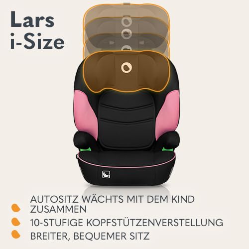 LIONELO LARS i-Size Kinderautositz 100–150 cm, Gruppe 2 3, Seitenschutz 10 Grad, Kopfstützenverstell