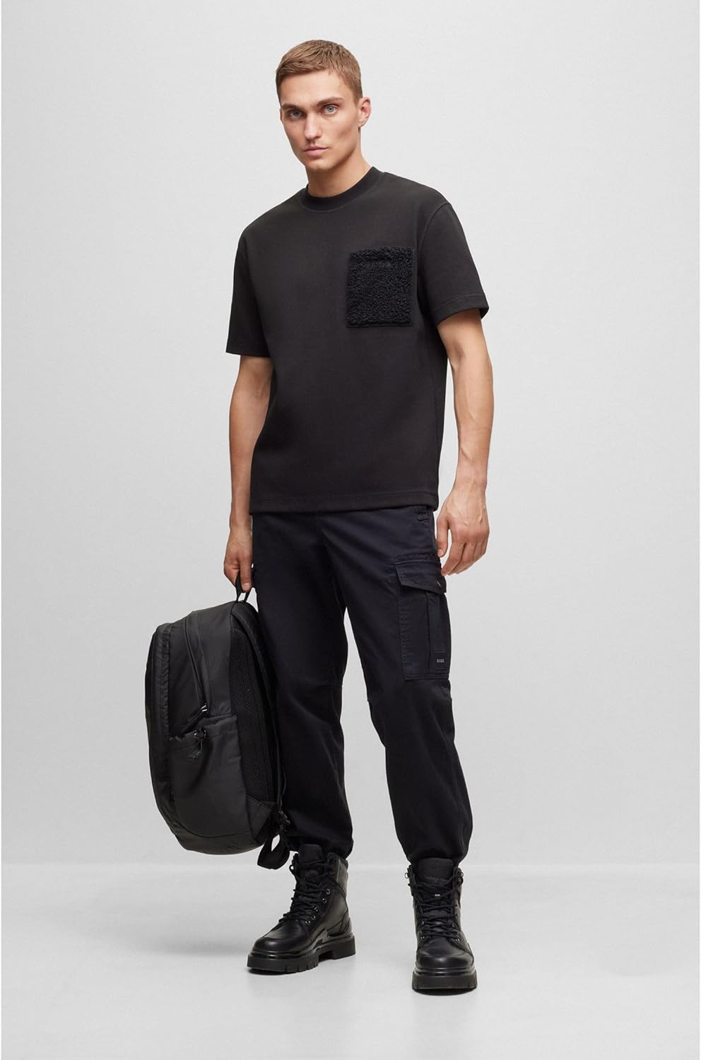 BOSS Herren Teeteddy Oversized T-Shirt aus Interlock-Baumwolle mit Teddy-Tasche XS Black1, XS Black1