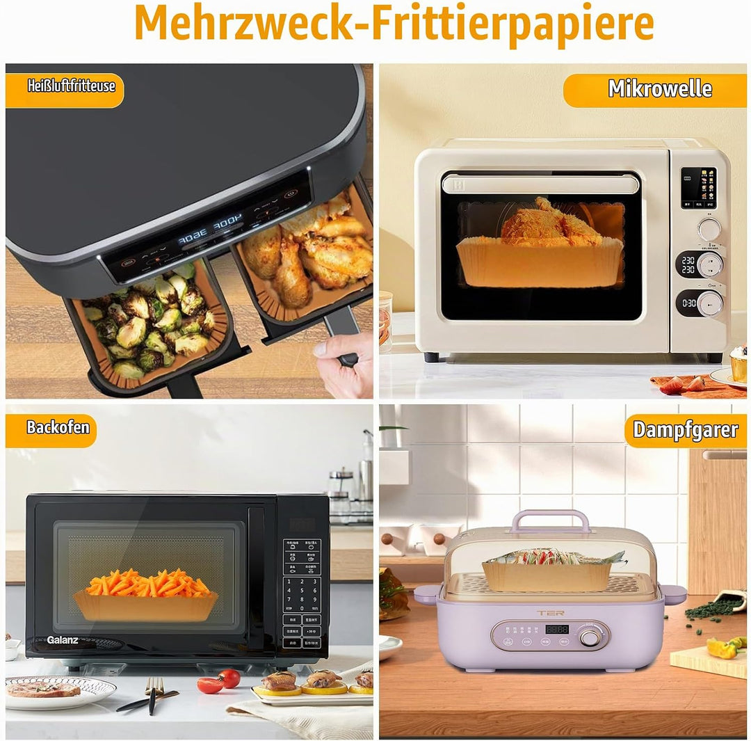 300 Stück Backpapier für Heissluftfritteuse Ninja Dual, 20,5x14CM Stone TH Airfryer mit Doppelkammer