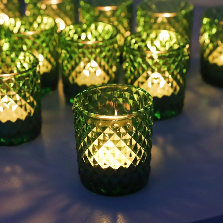 Vohocandle 12 Stück Grüne Teelichthalter aus Glas für Hochzeitstisch, Teelichtgläser Jahrgang für Ba
