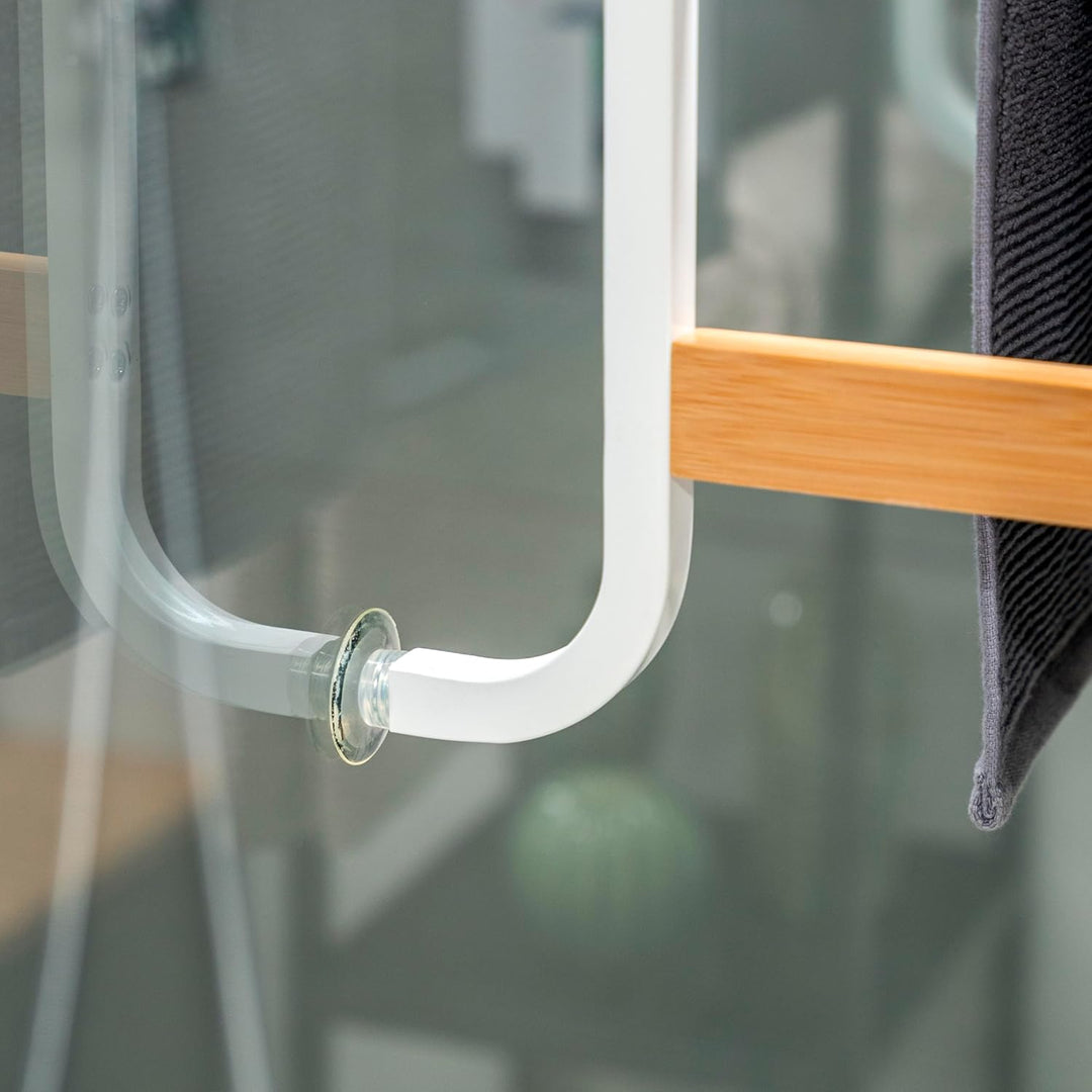 eluno Handtuchhalter für die Glasduschwand aus Metall und Bambus, Handtuchhalter mit 3 Handtuchstang