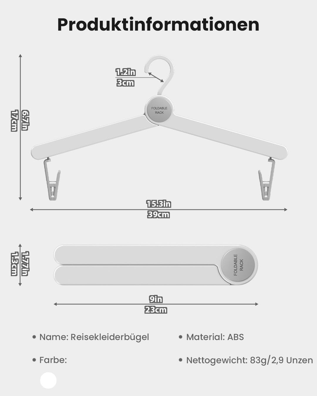 Faltbare Reisekleiderbügel mit 360° Drehbaren Clips, Stabile Leichte Kleiderbügel für Kleidung und S