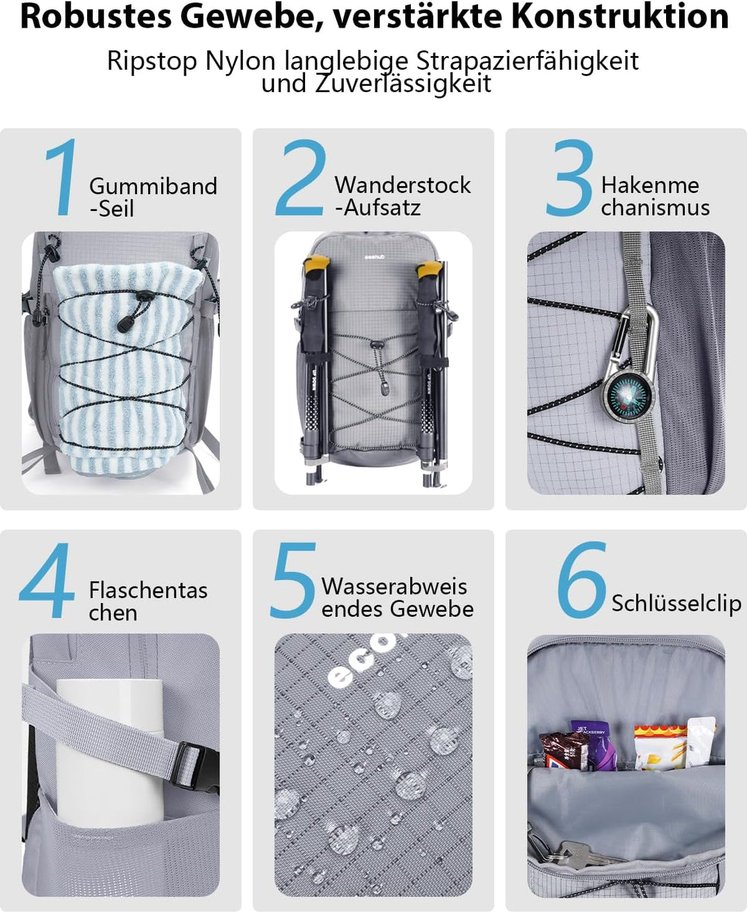 ECOHUB Leichter Atmungsaktiver Wanderrucksack mit Vielen Fächern aus PET | Dieser Wanderrucksack ist