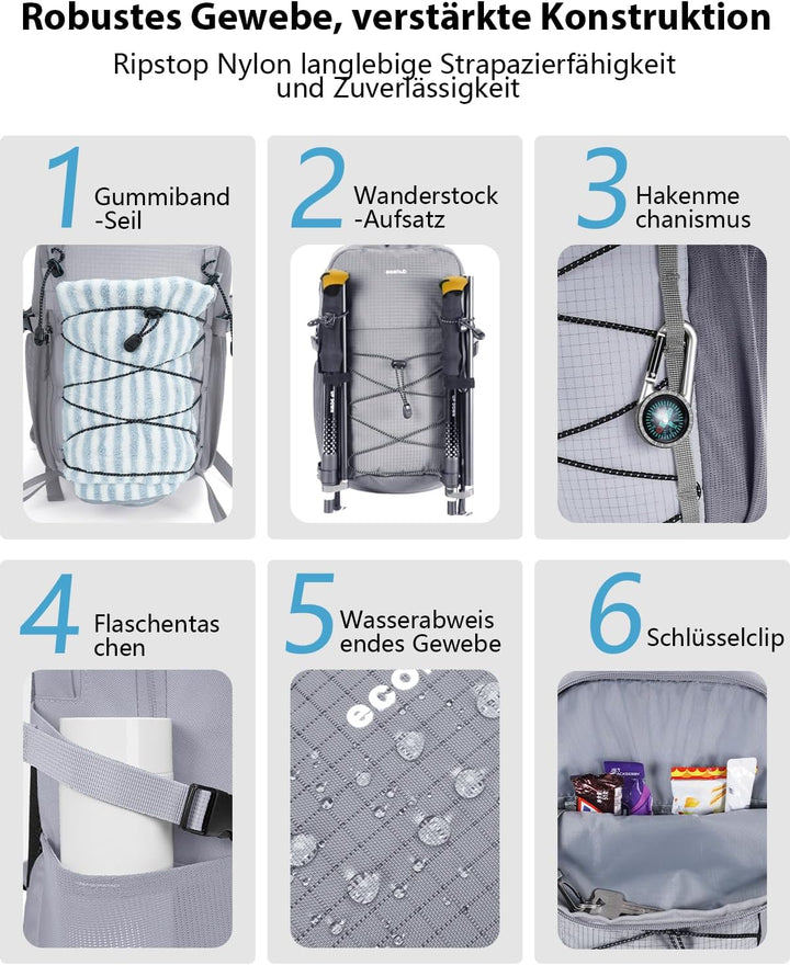 ECOHUB Leichter Atmungsaktiver Wanderrucksack mit Vielen Fächern aus PET | Dieser Wanderrucksack ist