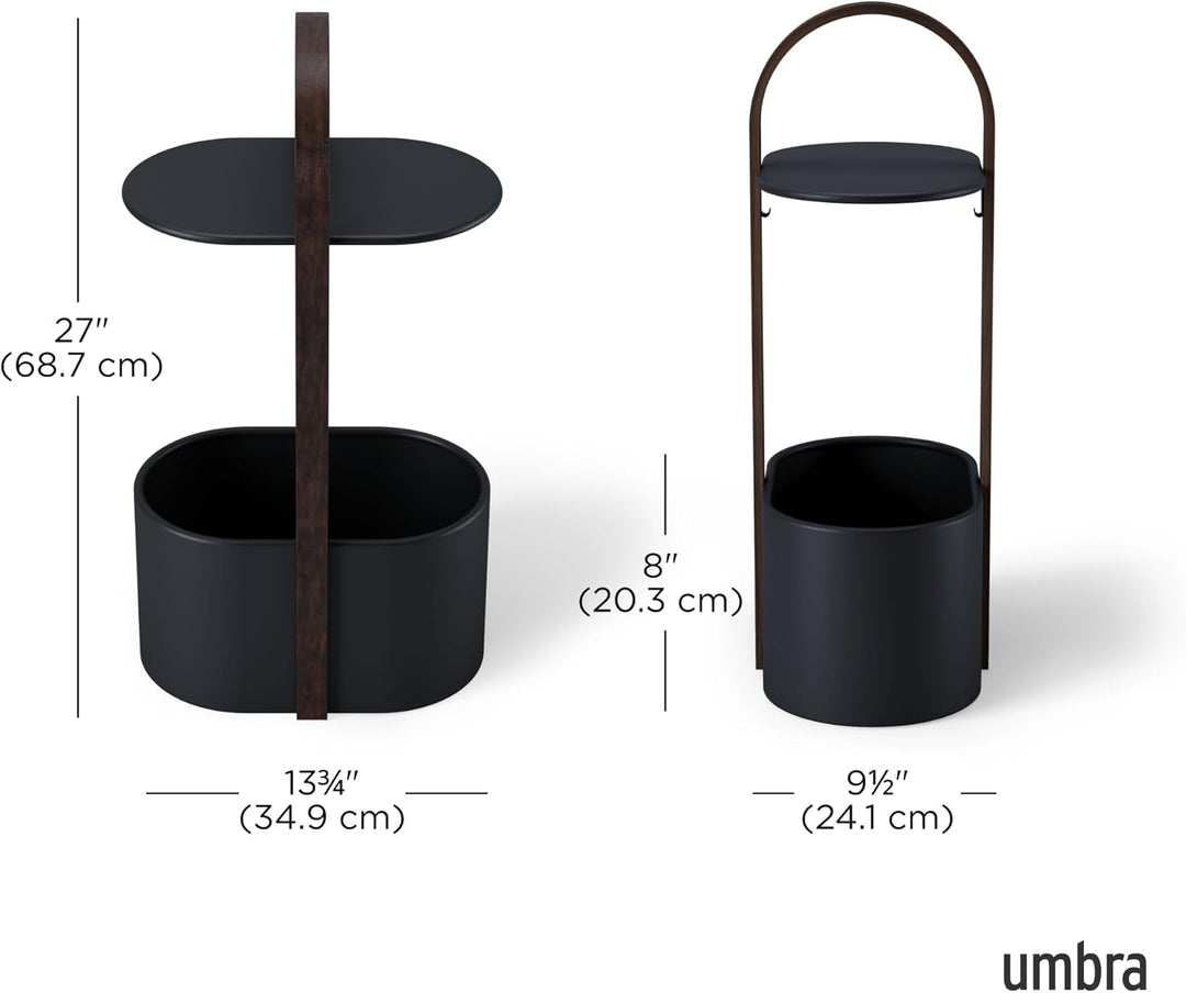Umbra Bellwood Beistelltisch mit Ablagefläche und Kabelkanal, Stahl/Bugholz, Schwarz/Walnuss Schwarz
