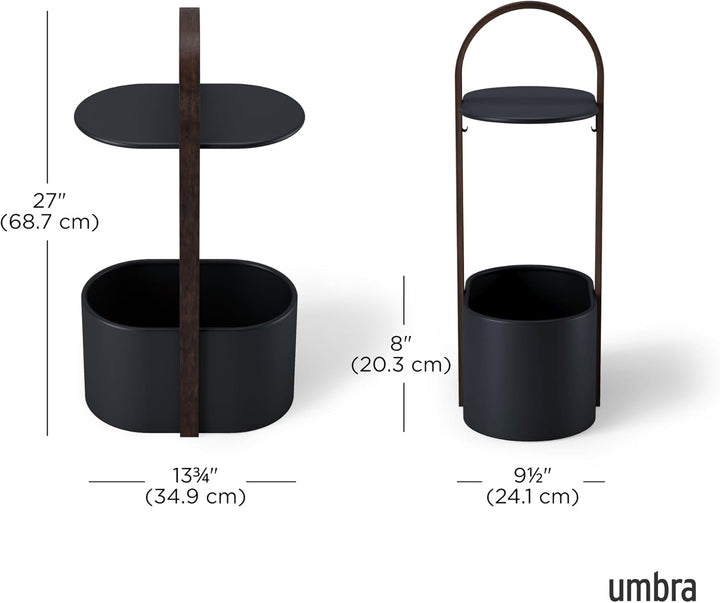 Umbra Bellwood Beistelltisch mit Ablagefläche und Kabelkanal, Stahl/Bugholz, Schwarz/Walnuss Schwarz