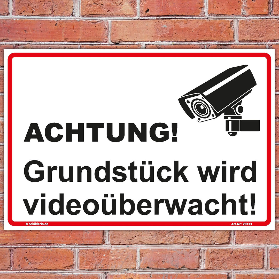 Schild"Grundstück wird videoüberwacht" Hinweisschild 600x400 mm stabile Aluminiumverbundplatte 3mm s