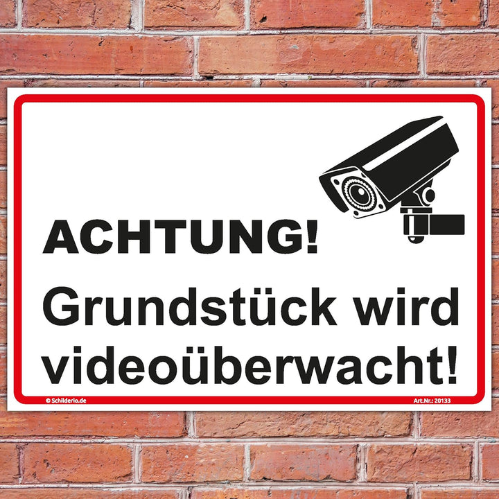 Schild"Grundstück wird videoüberwacht" Hinweisschild 600x400 mm stabile Aluminiumverbundplatte 3mm s