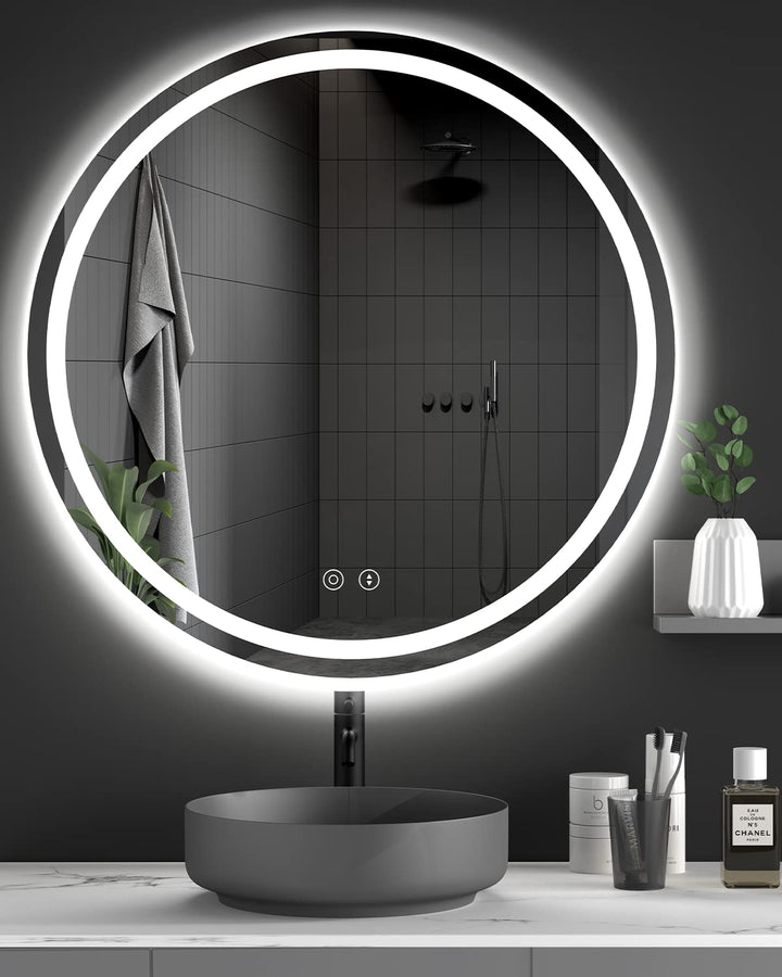 Dripex Badspiegel mit Beleuchtung Rund Led Spiegel mit Touch-Schalter, Dimmbar, 3 Lichtfarbe Einstel