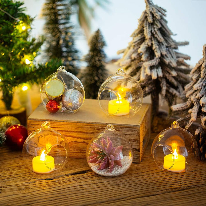 Sziqiqi 8cm Windlicht Hängend Glas Teelichter Halter 24 Stücke Kerzenleuchter Glasanhänger mit LED K