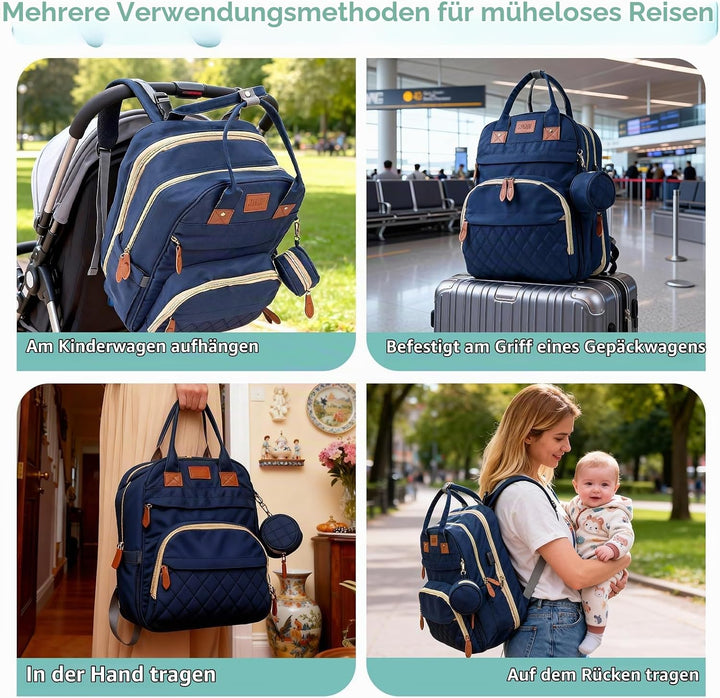 Wickeltasche Rucksack，Wickelrucksack Gross，Multifunktional Diaper Bag mit Mobiler Wickelauflage，Wass