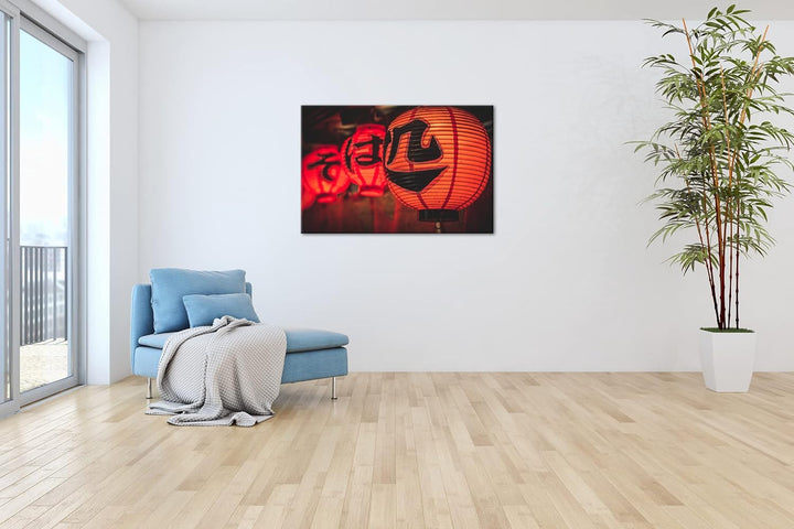 deyoli leuchtende asiatische Laternen Format: 80x60 als Leinwandbild, Motiv fertig gerahmt auf Echth