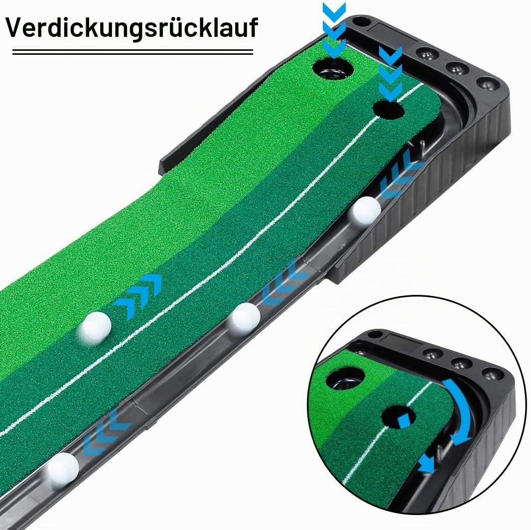 Signstek Golf Putting Matte mit automatischer Ballrückgabe Schwarz - 3 Bälle, Sofort Einsatzbereit,