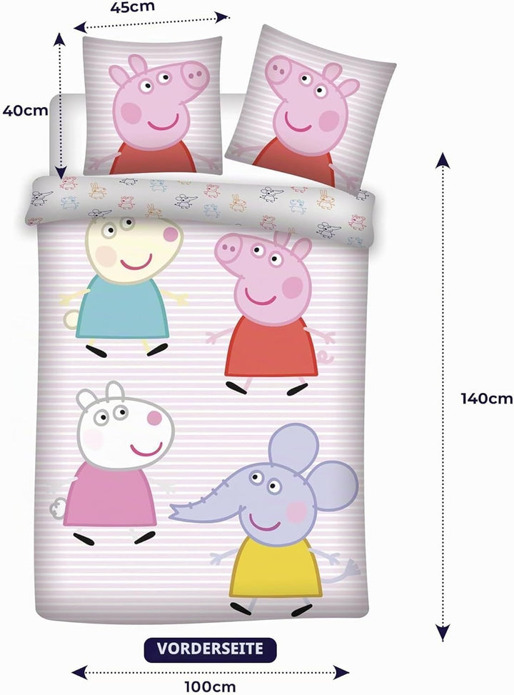 Peppa Pig Kinderbettwäsche-Set in Junior-Grösse | Bettdeckenbezug 100x135 cm + Kopfkissenbezug 40x60