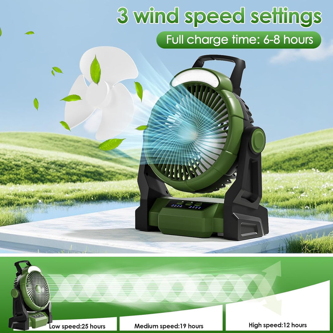 Camping Ventilator mit Akku,15000mAh Ventilator mit Camping Licht &amp; Haken,Wiederaufladbarer Tischven