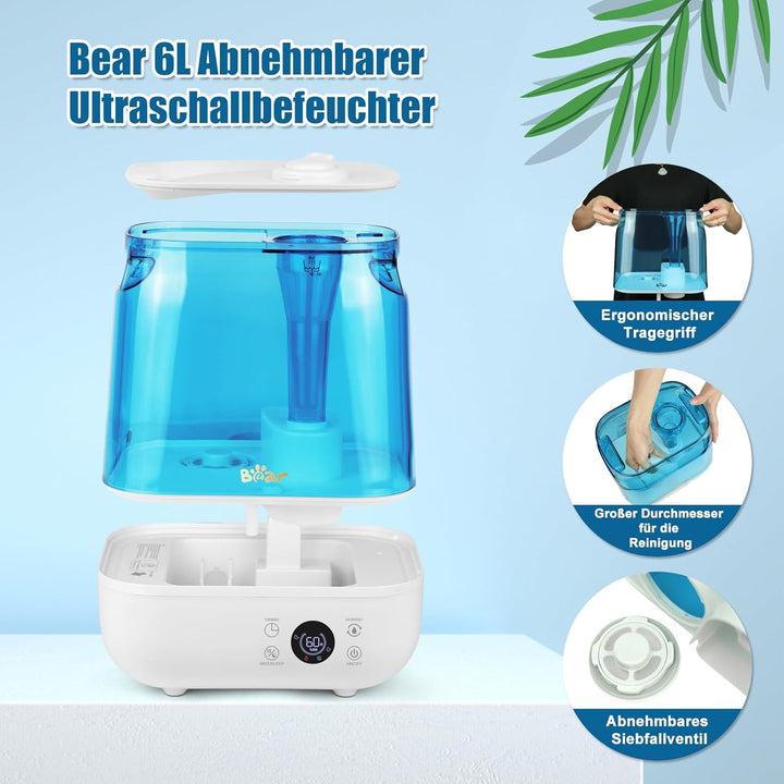 Bear 2024 Luftbefeuchter 6L Top Fill Luftbefeuchter, Timer, Schlafmodus, Konstante Luftfeuchtigkeit,