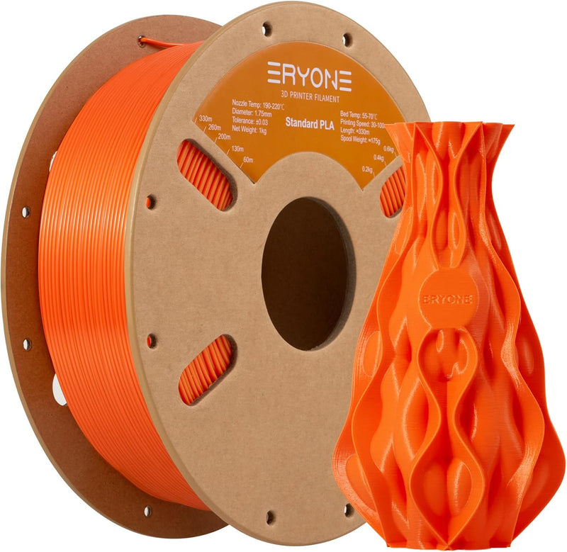 ERYONE PLA Filament 1.75 mm, 3D-Drucker Filament PLA, 0,03 mm, 1 kg/Spule, Orange C-Regular-Orange,