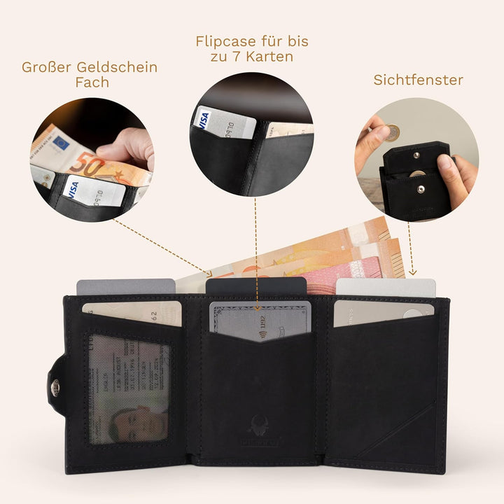 DONBOLSO Wallet NextGen Leder I Slim Wallet mit Münzfach I Geldbeutel mit RFID Schutz I Kartenetui b