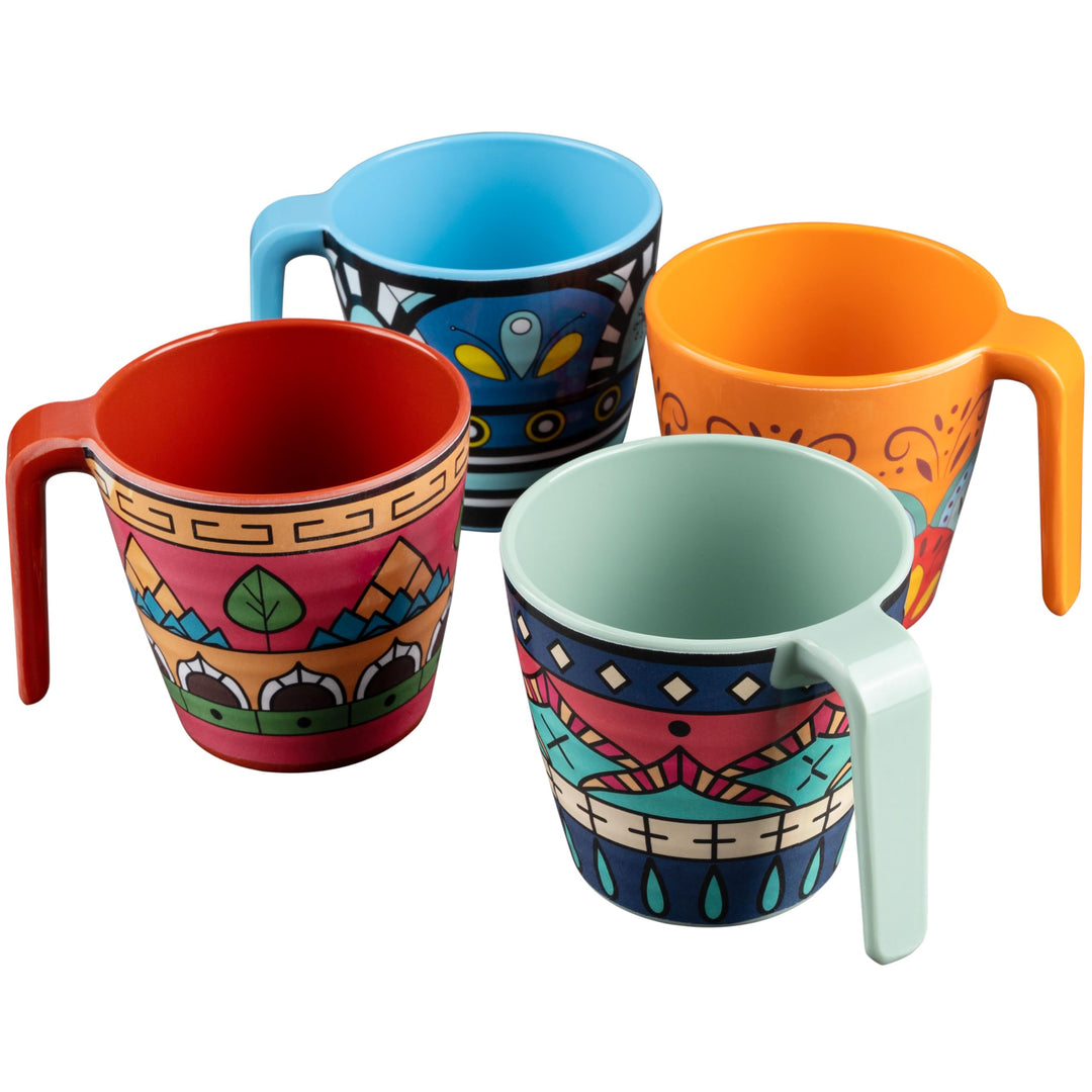 Melamin Geschirr Set Toskana Pastel für 4 Personen - BUNT - Mandala-Optik Spülmaschinengeeignet Essg