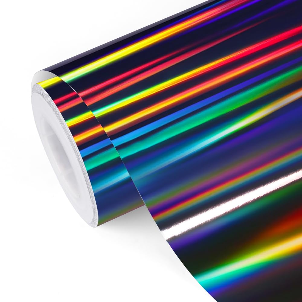 TECKWRAP Glänzendes Regenbogen-Vinyl, holografisch, Dunkelgrau, Chrom, 0,3 m x 1,5 m, Dunkelgrau