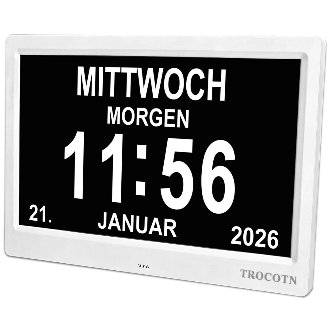 TROCOTN 10 Zoll Digitale Uhr Tagesuhr Grosses Display Wecker Wanduhr (Weiss) 10 Zoll Weiss, 10 Zoll