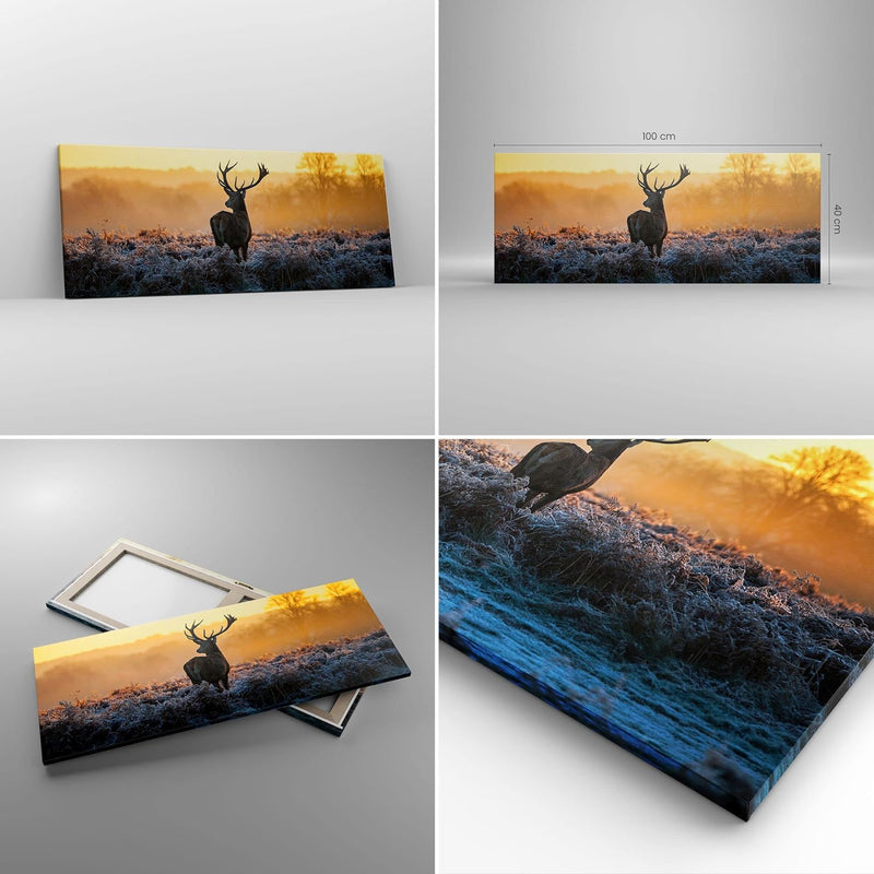 Panorama Bilder auf Leinwand 100x40cm Leinwandbild Feld Nebel Natur Baum Gross Wanddeko Bild Schlafz