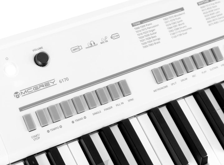 McGrey 6170 WH Akku-Keyboard - 61 Tasten-Keyboard mit integriertem Akku - 200 Klänge und Rhythmen -