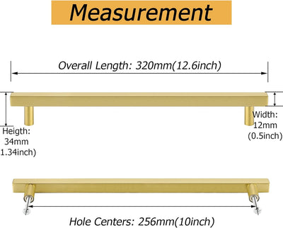 goldenwarm 10 Stück Griffe für Küchenschränke Gold Möbelgriffe Edelstahl 256mm Möbelgriffe Gold LS12