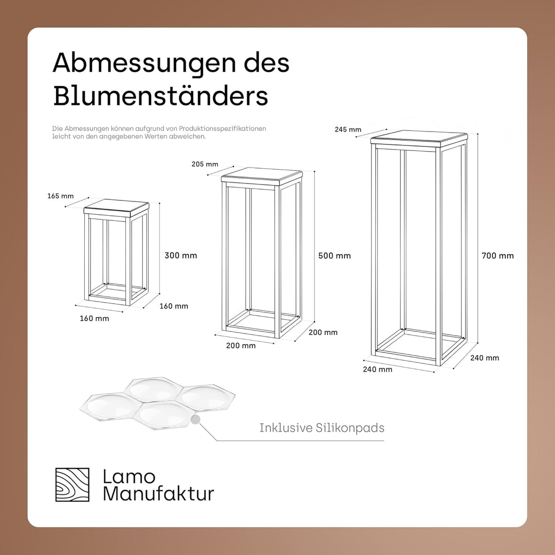 LAMO Manufaktur Pflanzenständer Set - 3 Stücke 30/50/70 cm | Blumenständer Metall Schwarz | Blumenho