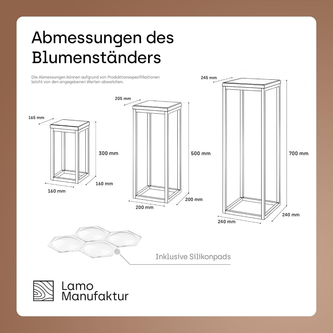 LAMO Manufaktur Pflanzenständer Set - 3 Stücke 30/50/70 cm | Blumenständer Weiss Metall | Blumenhock