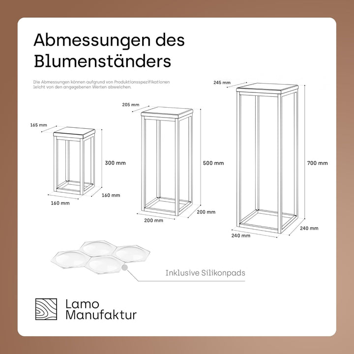 LAMO Manufaktur Pflanzenständer Set - 3 Stücke 30/50/70 cm | Blumenständer Weiss Metall | Blumenhock