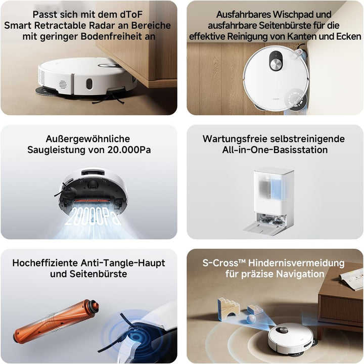 XIAOMI Robot Vacuum 5 Saugroboter mit Wischfunktion, 20.000Pa, Ausfahrbarer Mopp & Seitenbürste, 80°