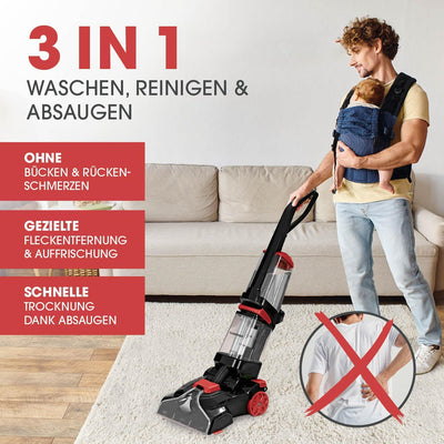 CLEANmaxx Teppich- & Hartbodenreiniger PRO zum Waschen, Auffrischen und Absaugen von Teppichen, Ausl